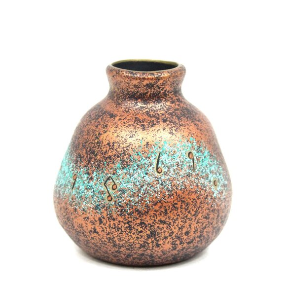 TEISSEDRE DESIGNS TURQUOISE BRONZE SPLATTER SPONGE POTTERY VASE KOKPELLI SIGNED - Picture 2 of 6